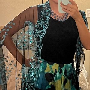 22x63 Peacock Scarf with sequins and embroidery